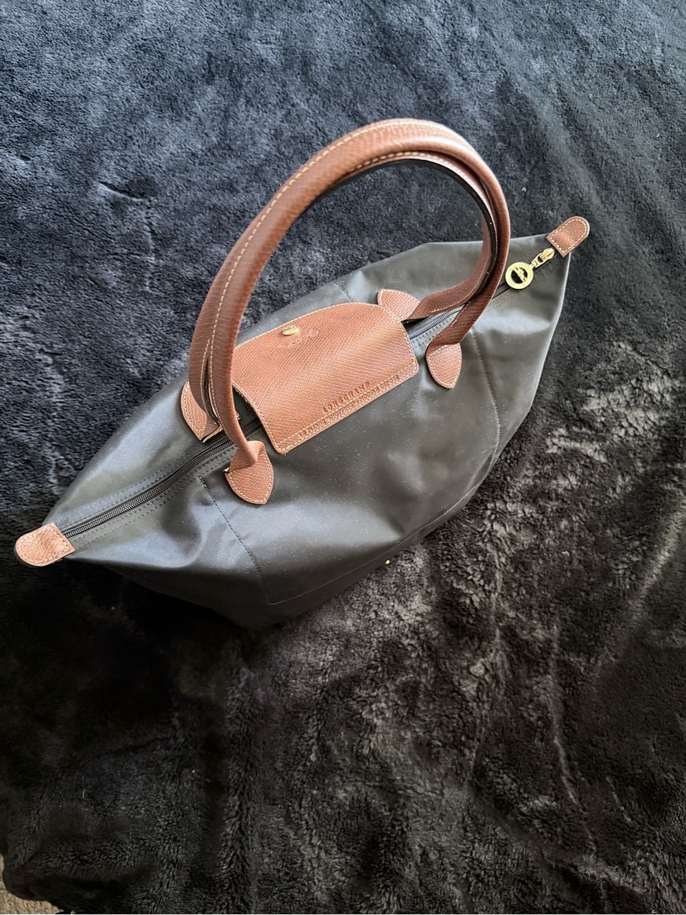 Longchamp Le Pliage Original M Tote in Black with Brown Trim - Picture 3 of 5
